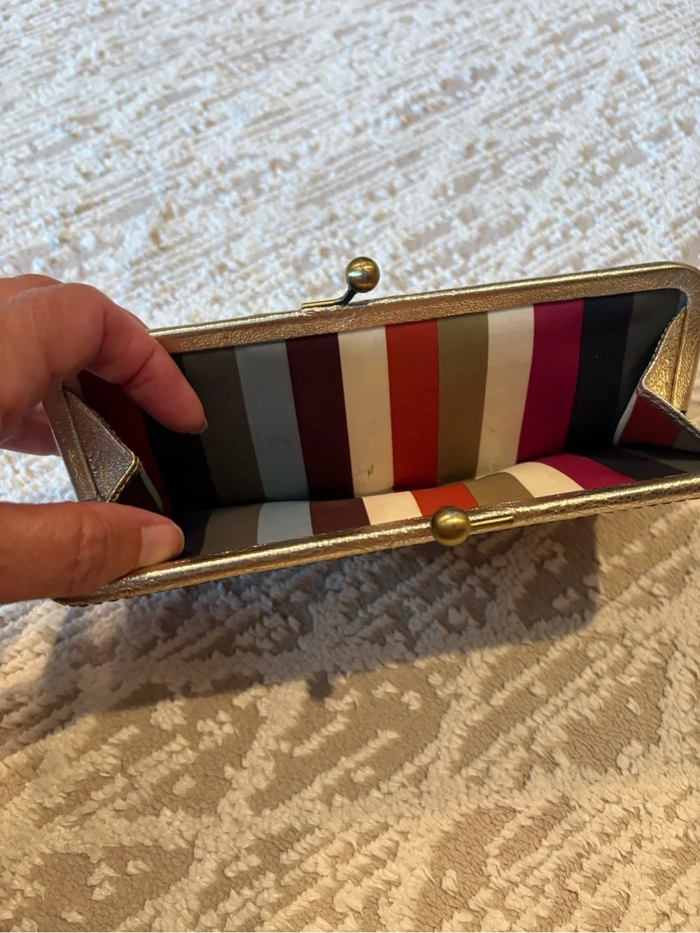 Coach Brown Signature Canvas Wallet with Metallic Gold Accent and Turn-Lock